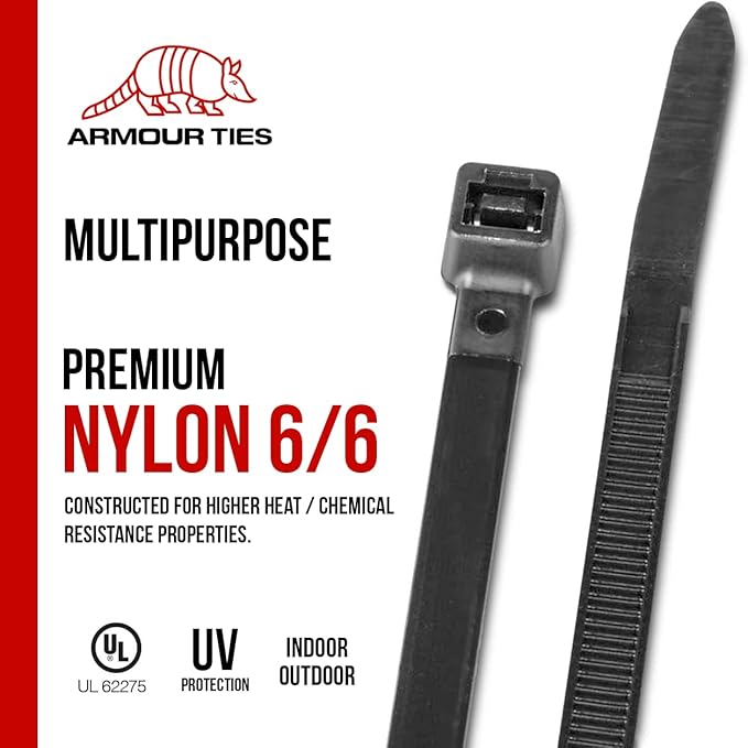 14-inch Black Zip Ties Heavy Duty UV Resistant Nylon Cable Ties, 50lb Tensile Strength, 1000-Pack - Durable Wire Ties, Heavy Duty Tie Straps Indoor and Outdoor Cable Management Solution by ARMOUR TIES