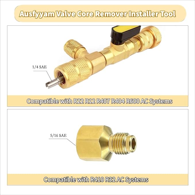 Valve Core Remover Installer Tool & HVAC Service Wrench Set with Hex Bit Adapters, Dual Size SAE 1/4 & 5/16 Port,3/8'' to 1/4'', 5/16'' x 1/4'' Refrigeration Service Wrench,10pcs Valve Core
