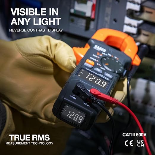 Klein Tools CL490 AC/DC Digital Clamp Meter with TRMS, Dual Display, Auto-Ranging, Current, Voltage, Resistance, Continuity, NCVT Detection, and Reverse Contrast LCD