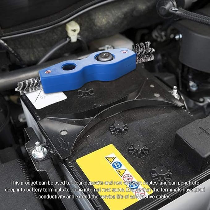 4 in 1 Car Battery Cleaning Brush, Battery Terminal Cleaner, Anti-Rust Auto Battery Cleaner with Steel Wire, Car Accessories Vehicle Machine Parts Clean Tools for Most Vehicles (Blue)