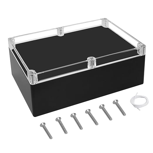 LeMotech Electrical Box Clear Cover Project Box IP65 Waterproof Junction Box ABS Plastic Case Universal Enclosure for Electronics, Black 10.3"x 7.1"x 3.7"(263x182x95mm)(Pack of 1)