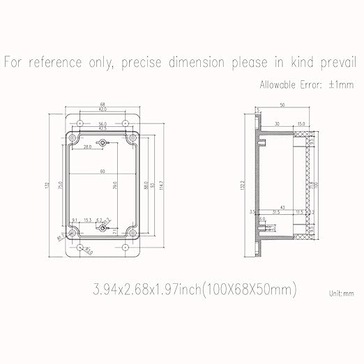 Zulkit Junction Box ABS Plastic Dustproof Waterproof IP65 Universal Electrical Boxes Project Enclosure with Fixed Ear Black 3.94 x 2.68 x 1.97 Inch (100 x 68 x 50 mm) (Pack of 1)