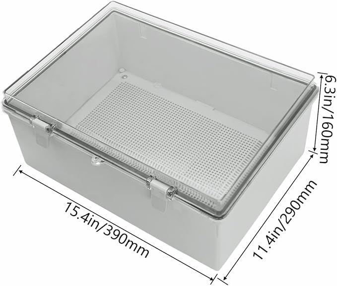 Zulkit Junction Box ABS Plastic Waterproof IP65 Electrical Boxes Hinged Shell Clear Cover Outdoor Universal Project Enclosure with Mounting Plate and Wall Brackets 15.4x11.4X 6.3inch (390x290x160 mm)