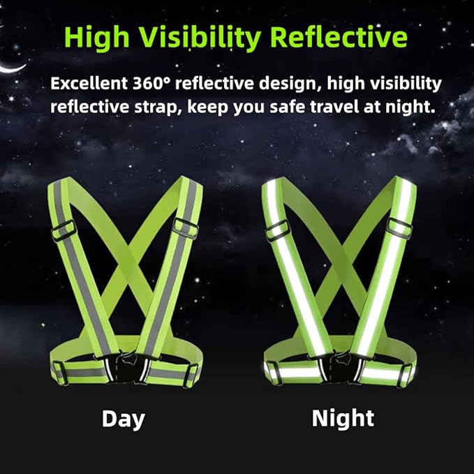 Reflective Vest, High Visibility Safety Vest Straps Reflective Gear for Night Running Walking Cycling for Men Women Kids