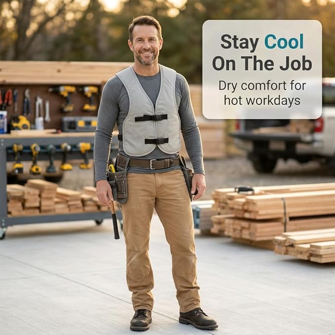 PCM Ice Vest for Men and Women - Adjustable Cooling Vest - Freezes in 30 Min - Special Phase Change Material (PCM) that Freezes Anywhere Under 64Deg - Off White