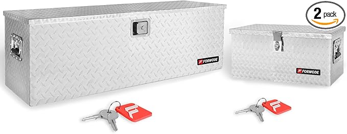 FORWODE 20&48 Inch Aluminum Truck Tool Box Lockable Truck Bed Tool Box Waterproof Truck Bed Storage Box with Gas Struts Side Handle Truck Tool Chest for Pickup, Truck Bed, RV, Trailer&Garage (Silver)