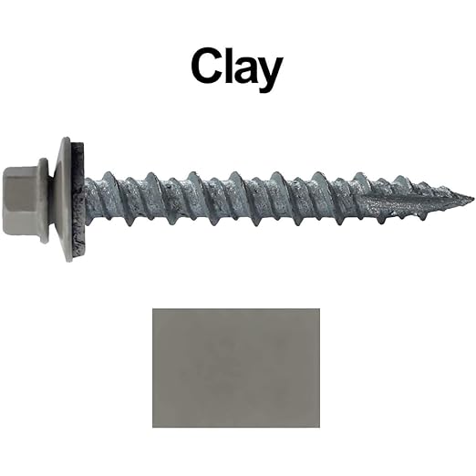 Metal ROOFING SCREWS: (250)10 x 1-1/2" Clay Hex Head Sheet Metal Roof Screw. Self starting metal to wood siding screws. EPDM washer. Colored head