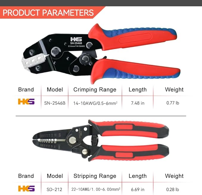 HKS Solar PV Panel Crimping Tool Kit with Crimper Stripper and 8 Pairs Solar connectors and 1Pair Solar Connector Spanner Wrench, Crimper Tool for Solar Cable AWG14-10,2.5/4/6mm²
