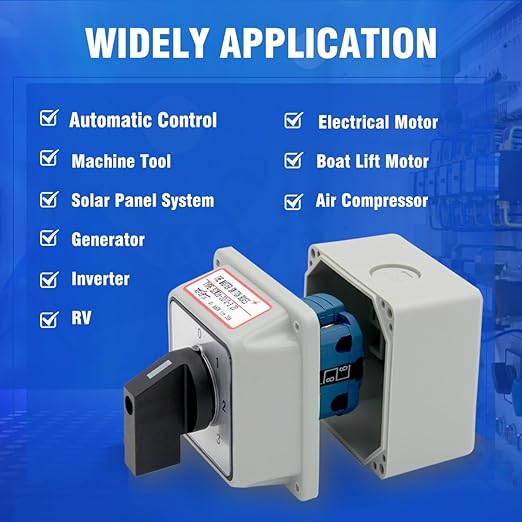 20A Rotary Changeover Switch with Box, 660V 4 Position 2 Poles 8 Terminals, Blue Universal Selector Switch with Fork Terminals, IP65 (4 Positions 2 Poles - Blue)