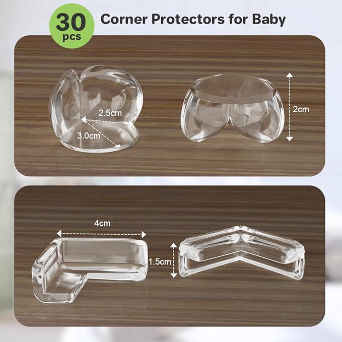 30 Pack Clear Baby Corner Protectors – L-Shaped & Spherical Furniture Edge Guards for Baby Proofing – Soft PVC Table Corner Covers for Safety on Tables, Cabinets, Shelves – Childproof Bumpers for Home