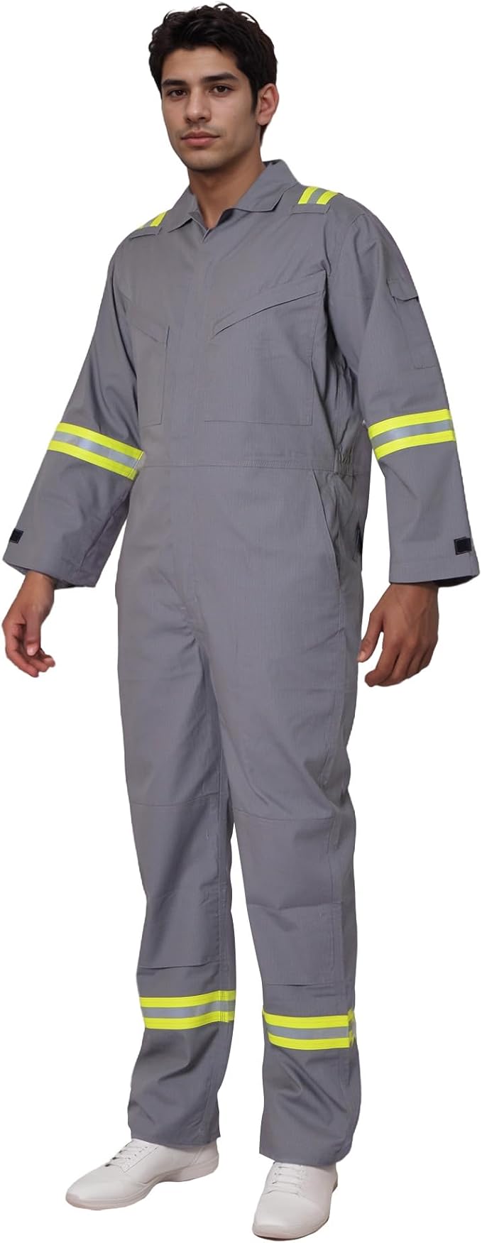 Flame Resistant FR Hi Vis Coveralls for Men NFPA 2112 Complied 7oz Overall for Men Reflective Tape 6 Pockets Coverall