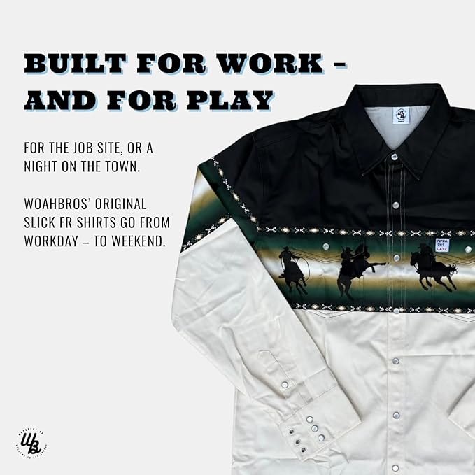 WoahBros FR Shirts for Men, 8oz Midweight Flame Resistant Welding Shirt, 100% Cotton, Pearl Snap Buttons - CAT2/NFPA2112