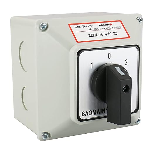 Baomain Universal Rotary Changeover Switch SZW26-40/D303.3D with Master Switch Exterior Box 660V 40A 3 Position 12 Terminals 3 Phase
