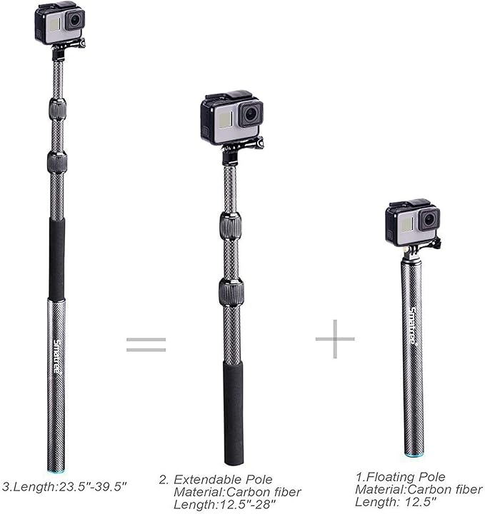 Smatree Carbon Fiber Detachable Extendable Floating Pole Selfie Stick Compatible for GoPro Hero 13/12/11/10/9/8/7/6/5/4/3 Plus/3/Session/GoPro MAX/AKASO EK7000,DJI OSMO Action 5 Pro /4/3/2 Camera