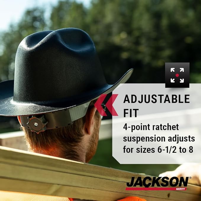 Jackson Safety Cowboy Hard Hat - Non-Vented, Full Brim, 4-Point Ratchet Suspension Safety Helmet for Men & Women - ANSI Z89.1 Class E & OSHA Compliant - Made in USA