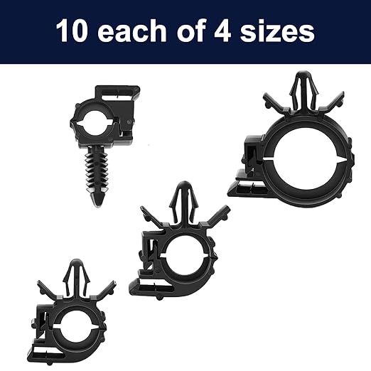 Push Mount Car Wire Clips Assorted Sizes, Universal Auto Wire Loom Routing Clips Assortment Kit (Pack of 40)