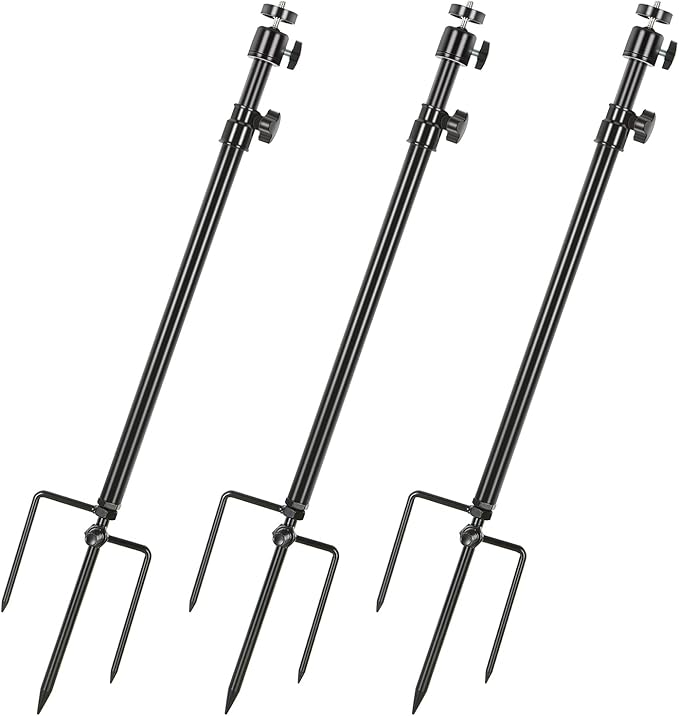 3 Pack Ground Stake Mount Stand, 360° Adjustable Universal Thread Connection 1/4''-20 (6 mm) Foldable Stainless Steel Bracket for Outdoor Security Cameras, Solar Panels & Fishing Lights