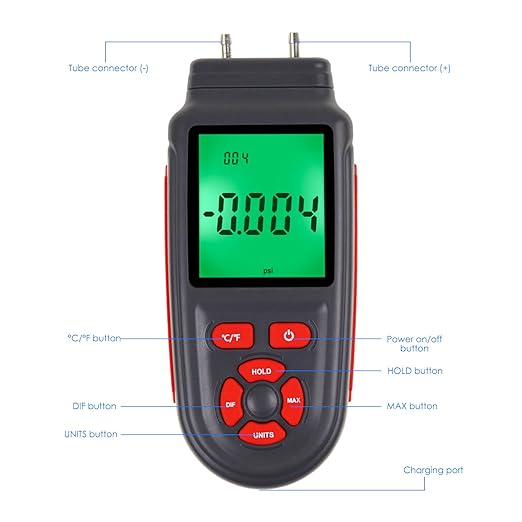 Manometer Gas Pressure Tester Gauges HVAC 12 Selectable Units Digital Differential Dual Air Pressure Meter Handheld Tester