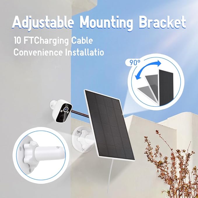 5W Solar Panel, IP 65 Waterproof 5V Micro USB Port for Security Cameras Wireless Outdoor, Compatible with Rechargeable Battery Security Camera