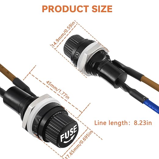 5 Pack Panel Mounted Fuse Holder 6x30mm Screw Cap Fuse Holder 250V AC 10A 125V AC 15A 12V DC Fuse Holder with Pre-Soldered Wires and 10A/15A Fast Blow Glass Fuse kit(6 * 30mm)
