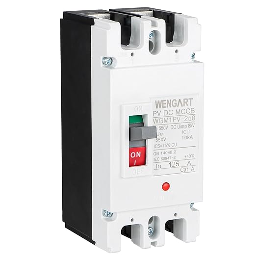 WENGART DC MCCB 500VDC WGM1PV-250,125Amp Solar PV Disconnect Switch,2P Heavy Duty Molded Case Breaker with Arc Chutes for Solar Energy Systems,ESS & Battery Protection