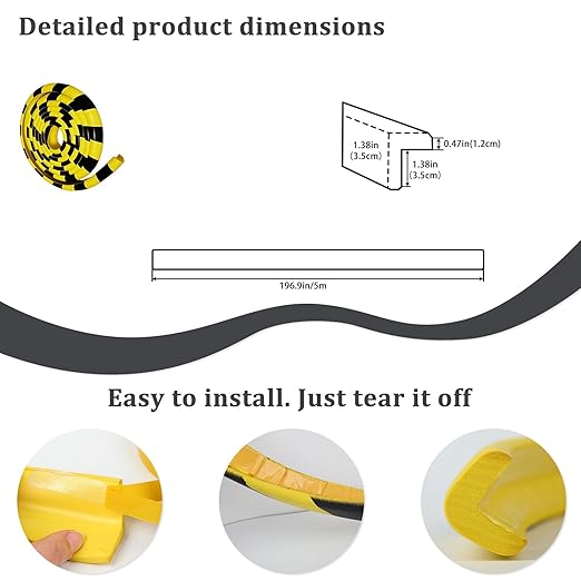 Heavy-Duty Wall & Corner Guards – 5M Self-Adhesive NBR Rubber Protection with Yellow/Black Stripes for Parking Columns & Garage Safety