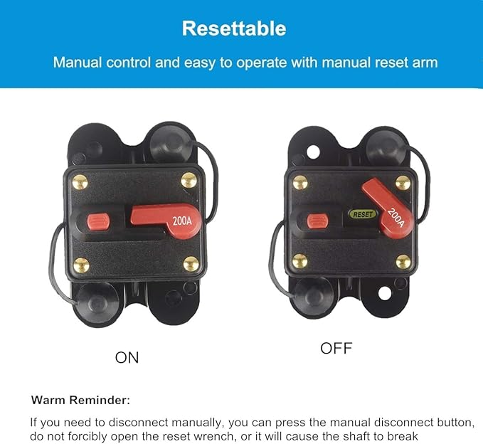 200Amp Circuit Breaker Manual Reset Fuse holder, 30A-300A 12V-24V DC Protection Reset Fuse for Trolling Motor Auto Car Marine Boat Stereo Audio Inline Fuse Inverter (200A)