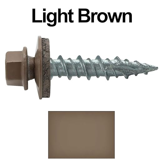 Metal Roofing Screws: (250) 10 x 1 Light Brown Hex Head Sheet Metal Roof Screw. Self Starting Metal to Wood siding Screws. EPDM Washer. Colored Head