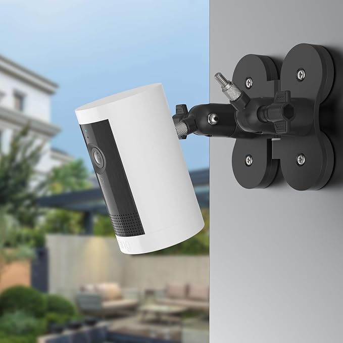 Magnetic Dual Camera Pole Holder with Two 1/4" Threaded Points Compatible with Blink, R-ing,Eufy, Google,Wyze, Arlo, Simplisafe,Reolink,Tapo Cameras and Solar Panels Aluminum Arm Mount (Black)