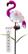 Flamingo Rain Gauge Outdoor - Solar Garden Stake Rain Gauges for Yard with LED Lights & Plastic Measuring Cup for Rain for Lawn, Pathway Decor, Gifts for Wife/Women