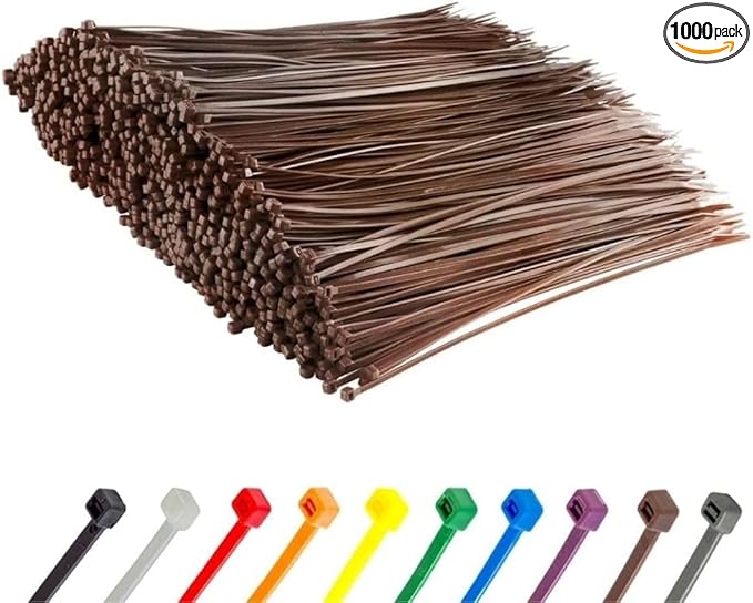 GTSE 8 Inch Brown Zip Ties, 1,000 Bulk Pack, 50lb Strength, UV Resistant Strong Nylon Cable Ties, Self-Locking 8" Tie Wraps