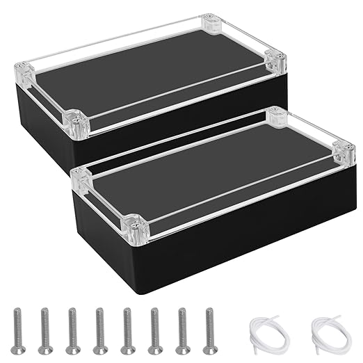 LeMotech Junction Box with Clear Cover IP65 Waterproof Project Box Dustproof ABS Plastic Electrical Project Boxes Universal Enclosure, Black 7.8"x 4.7"x 2.2"(200x120x56mm)(Pack of 2)