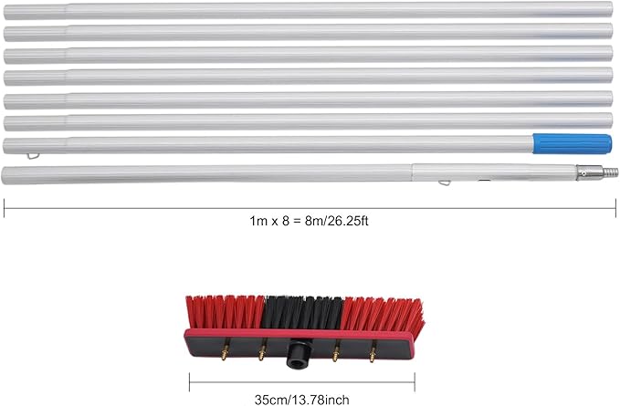 Solar Panel Cleaning Kit, Window Cleaning System 26.25 FT, 65.62ft Water Pipe & Rotating BrushHead, Washing Equipment Window Cleaner Tool Water Fed Pole Kit for Roof Caravan Solar Panel