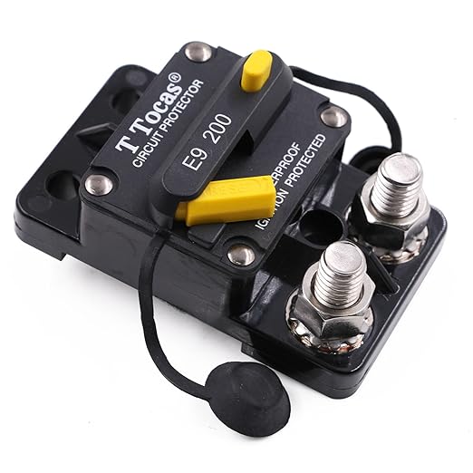 Hi-Amp E9 3/8" Studs 200 Amp Circuit Breaker with Manual Reset 12V - 48V DC | 200A Switchable Waterproof IP67 Surface Mount