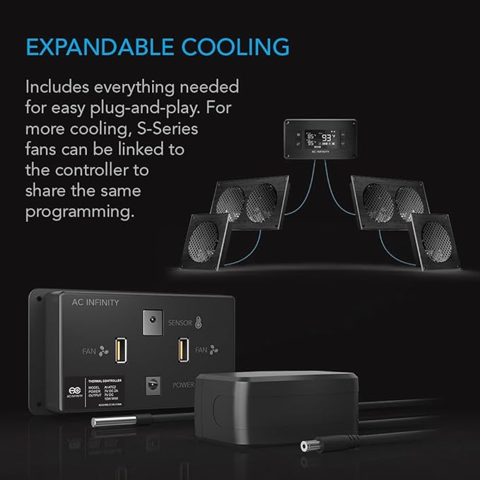 AC Infinity AIRPLATE T3, Quiet Cooling Fan System 6" with Thermostat Control, for Home Theater AV Cabinets