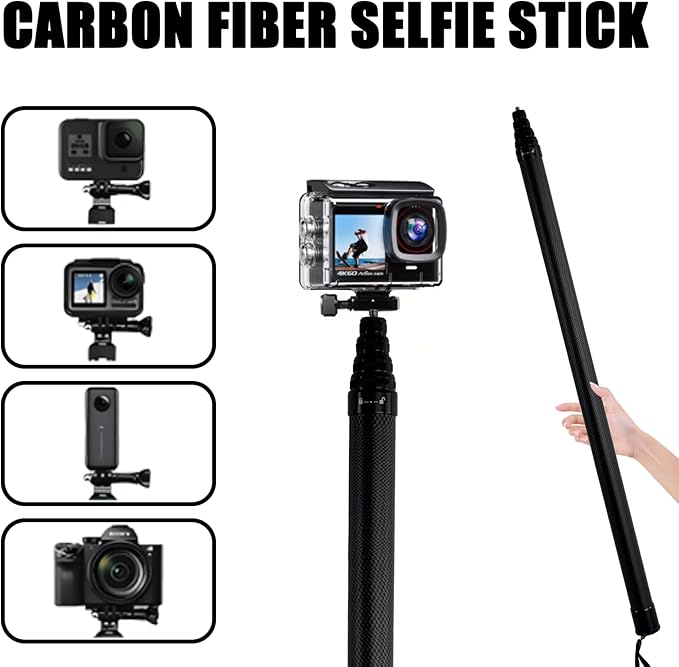 110"/2.8m Carbon Fiber Invisible Selfie Stick,9.2ft Extended Super Long Pole for Insta360 X5/X4 Insta 360 X3 ONE X2, ONE R, ONE X, ONE GO 3S 3 2 Gopro Max Action Camera Accessories (2.8m/9.2ft)