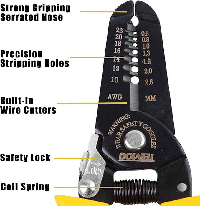 DOWELL 10-22 AWG Wire Stripping Tool Wire Stripper Cutter Pliers Tool Multi-Function Hand Tool for Electrician Craftsmanship 2-Piece
