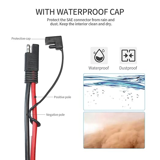 SAE Battery Connector, 10AWG SAE to O Ring Terminal Harness 2-Pin Quick Disconnect SAE Battery Cable for Motorcycle Car,with 10A 15A 20A 25A 30A Protection Fuse(10FT)