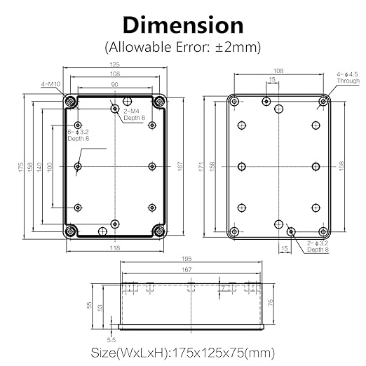 LeMotech Junction Box IP67 Waterproof Dustproof ABS Plastic Project Box for Electrical Outdoor Enclosure Gray 6.9 x 4.9 x 3 inch (175 x 125 x 75 mm)