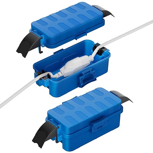 Flemoon [2 Pack] IP55 Small Outdoor Electrical Box Waterproof (Inner 5.9 x 3.2 x 1.8inch), Extension Cord Cover with Detachable Awning Covers for Plug, Outlet, Holiday Lights, Blue