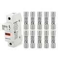 Baomain RT18-32 Fuse Holder Base with 10x20A Ceramic Fuses (10x38mm) – 1 Pole DIN Rail Mount, LED Indicator, CE Certified (20 Amp)