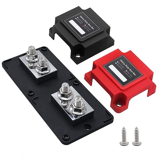 600A Power Distribution Block Bus Bar Pair with Cover Marine Bus Bar, Automotive, and Solar Wiring 4x3/8 M10 Studs Heavy Duty Power