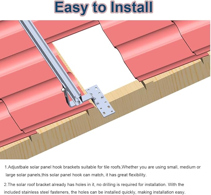 Solar Panel Mounting Bracket Kit to Metal Roof Sloped or Flat Pitched Tile Shingle Roofs for 1-4pcs Solar Panels
