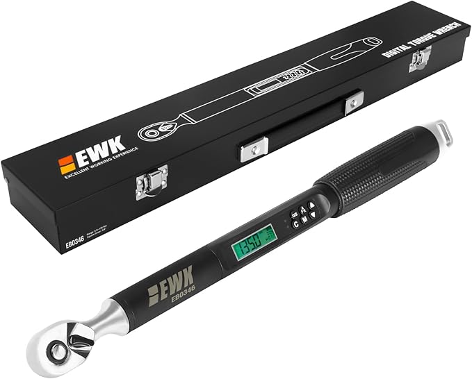 EWK 3/8" Drive Digital Angle Torque Wrench 5-100 ft-lbs (6.8-135 Nm), with LED Display & Audible Buzzer, for Small Car Repairs