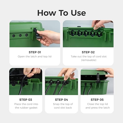 WELKIN Heavy-Duty Outdoor Electrical Box (15.3 * 5.4 * 8.9 inch), IP54 Weatherproof Waterproof Extension Cord Cover, Protect Outlet, Plug, Timer, Power Strip, Holiday Lights (Green)