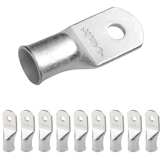 SELTERM 10pcs 2/0 AWG-1/4" Stud Tinned Copper Wire Lugs, Heavy Duty Battery Cable Ends,00 Gauge Ring Terminals, UL Battery Lugs Marine Grade Copper Eyelets Electrical Battery Terminal Connectors