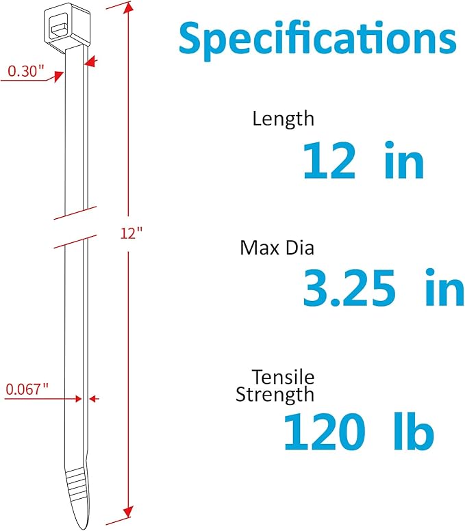 Zip Ties Heavy Duty 12 inch with 120 Pounds Tensile Strength, Black Heavy Duty Cable ties, 500 Pieces,by Karoka