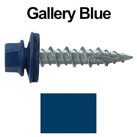 Metal Roofing Screws: (250) 10 x 1 Gallery Blue Hex Head Sheet Metal Roof Screw. Self Starting Metal to Wood siding Screws. EPDM Washer. Colored Head