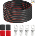 2 Gauge Battery Power Cable (Black, 12 Feet) - 2 AWG Automotive Welding Wire with M8 & M10 SC Lugs for Car, Camper, RV, Solar Low Voltage Wiring - Copper Clad Aluminum