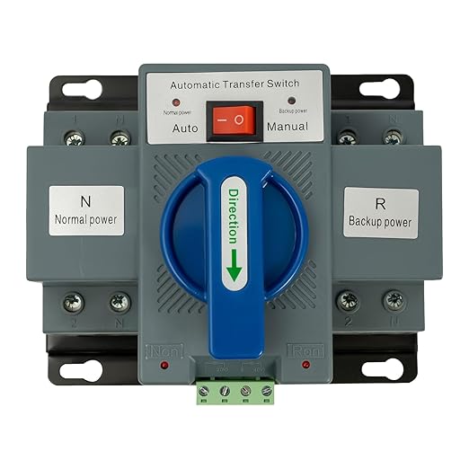 63A Automatic Transfer Switch, 220V 2P Dual Power Generator Changeover Switch with Manual/Auto Mode, Fast 2s Switching for Home & Commercial Use